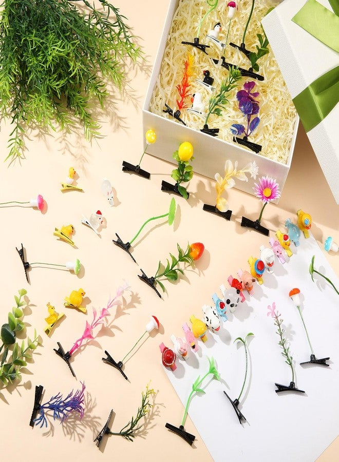 Solsew 50 Pcs Funny Bean Sprout & Duck Hair Clips Set, Rave Mixed Styles Multi-color Hair Clips, Novelty Plant and Animal Hairpins for Women Girls Music Festivals Beach Party Irish Home Christmas - Image 4